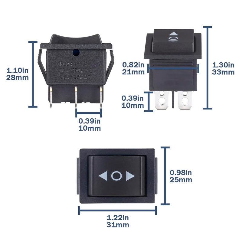 VEXUNGA KCD4 Momentary Rocker Switch 6 Pin 20A 125VAC 16A 250VAC DPDT Mini Boat Rocker Switch On Off On 3 Position Switches Black for Car Marine Home Appliances (Pack of 6pcs) - Image 2